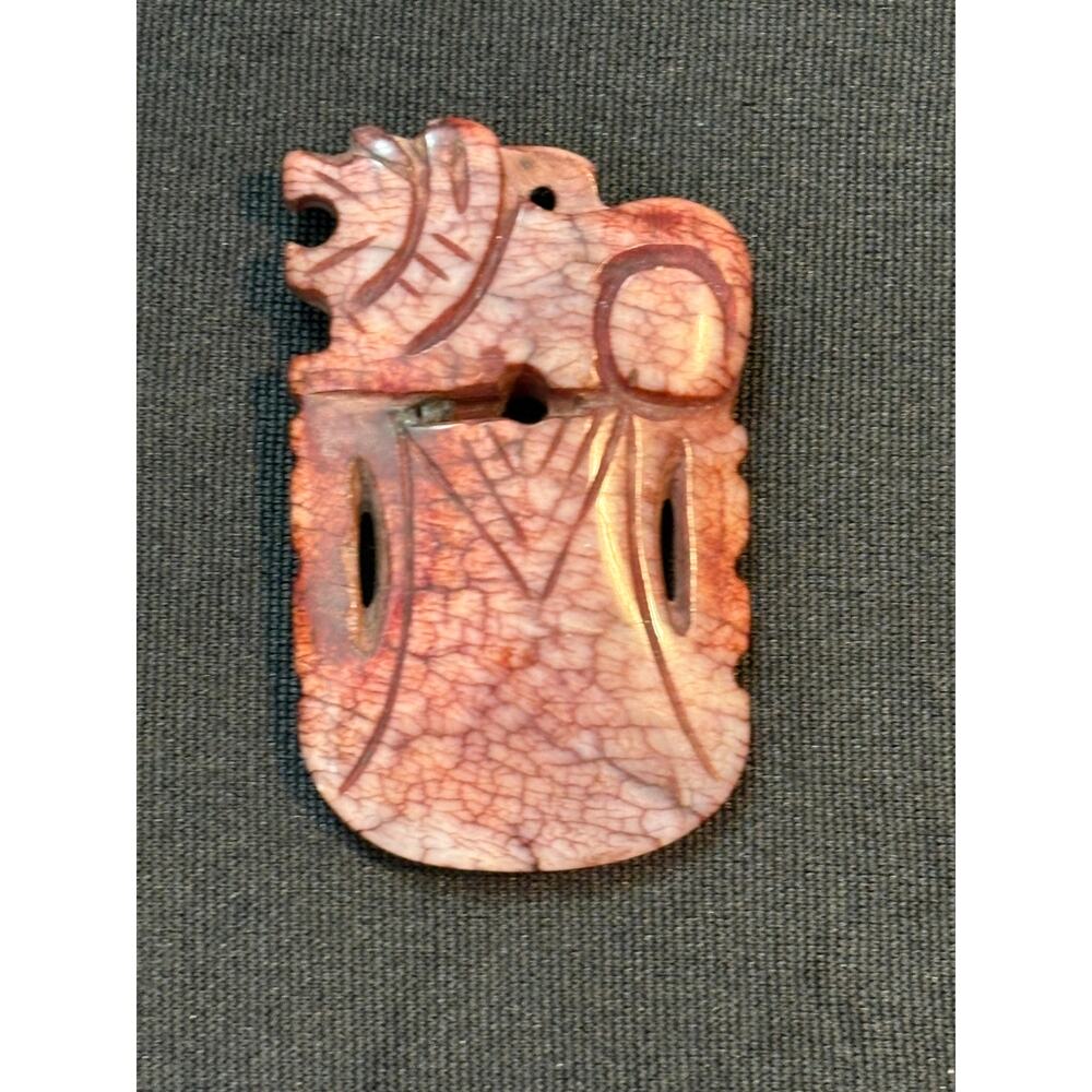Vintage Carved Dyed Stone Pendant Pink Crackle Design $18